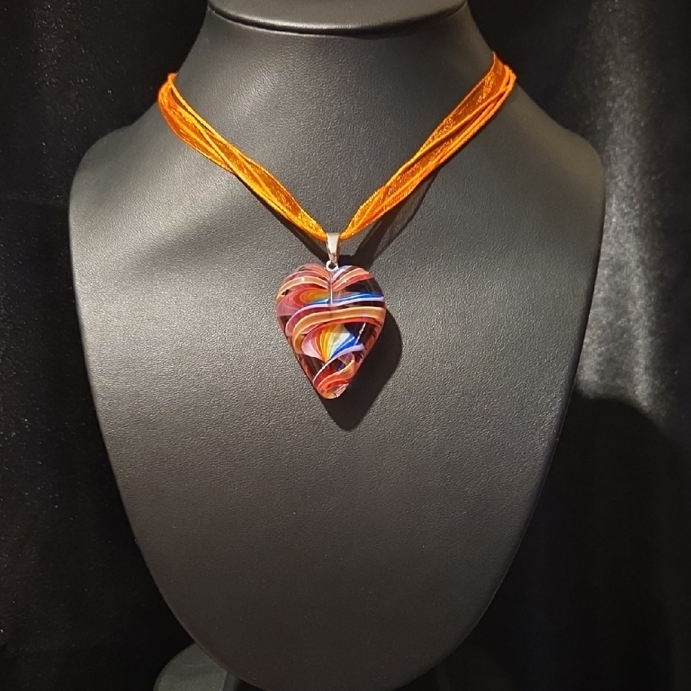New Glass Multicolor Heart Pendant Necklace